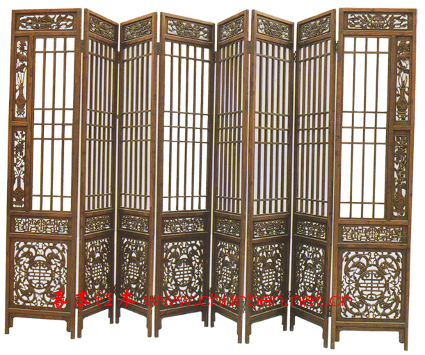 清·榆木雕龙格栅（八扇）