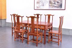 缅甸花梨木餐桌椅组合1桌6椅红木餐桌
